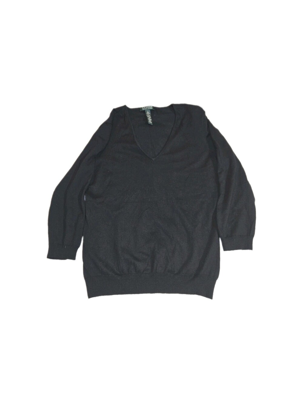 lauren ralph lauren womens Top Silk Blend Pullover Long Sleeve Black Sz L Office